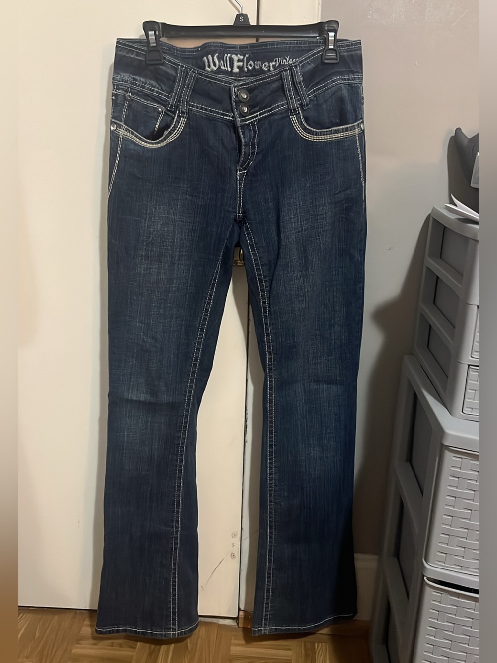 Wallflower Vintage Dark Blue Flare Jeans with White Contrast Stitching